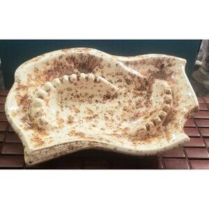 Vintage Midcentury Ceramic Communal Ashtray Brown & Cream 14"x9"x3"